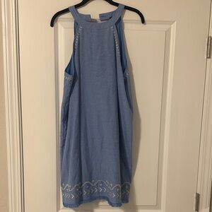Light Blue Sleeveless Dress with Fringe
